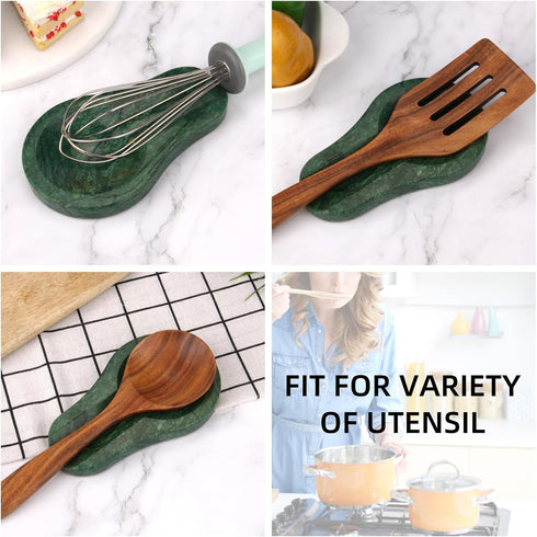 Marble Spoon Rest for Kitchen Countertop, Perfect for Spatula, Ladle, Fork (1, Blackish Green)
