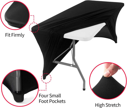 Peomeise 6FT Spandex Table Cover Rectangular Stretch Tablecloth (Black, 6FT)