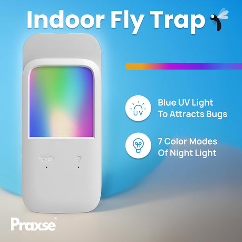(2 10 Plug-in Fly Trap NightLight - RGB Insect Catcher for Mosquitoes, Gnats, Fruit Flies, Indoor Insect Trap
