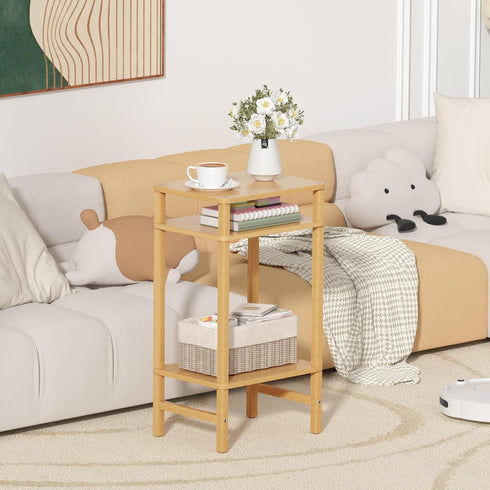 3-Tier YUFAM Side Table End Table Tall Night Stand for Living Room Bedroom Bathroom Office Furniture Natural