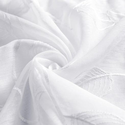 Topick White Sheer Leaf Curtain Valance, 18 Inch Rod Pocket Small Curtain for Windows, Semi Sheer