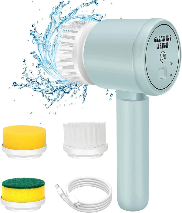 Electric Spin Scrubber, Folding Rechargeable Cleaning Brush for Bathroom with 3 Replaceable Brush Heads