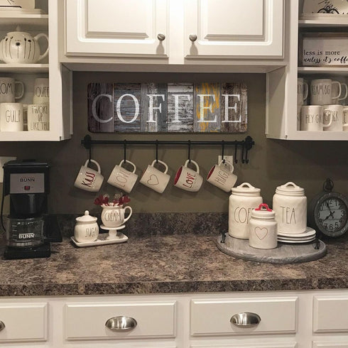 Rustic Farmhouse Kitchen Decor Sign | Printed Wall Hanging Coffee Bar Plaque | 16x5 inches