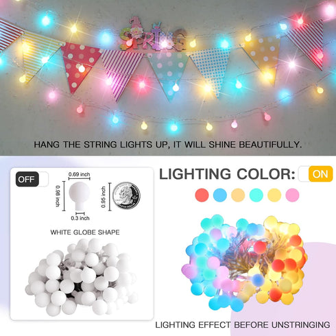 33ft 100 suddus Easter Lights Plug in, Led USB Pastel String Lights with Timer, Globe String Lights Indoor