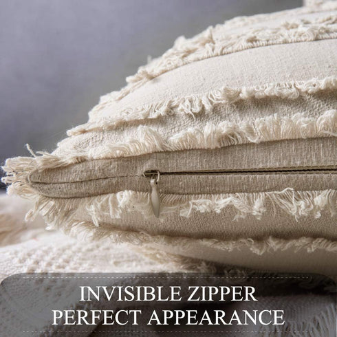 MIULEE Set of 2 Decorative Boho Throw Pillow Covers, Linen Striped Jacquard Pattern Cushion Covers, 12x20 Inch Beige