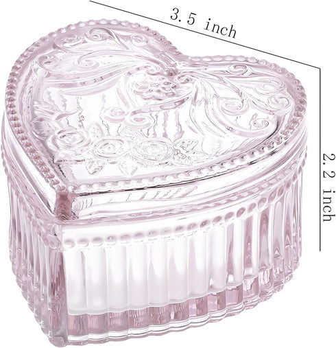 Gaolinci Crystal Glass Heart-Shaped Storage Box, Embossed Jewelry Box Candy Box with Lid