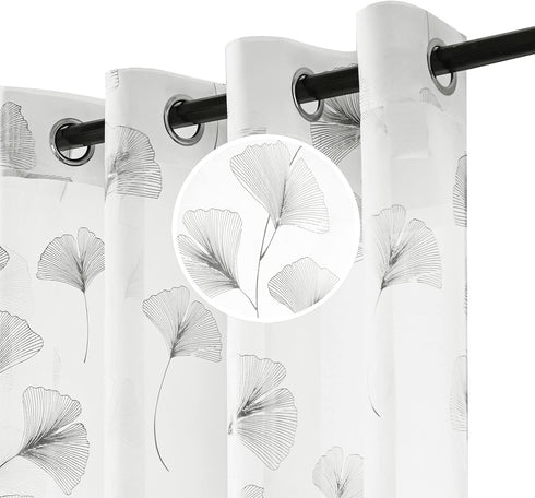 Silver Foil Print Voile Sheer Curtains, 72 Inches Long Grommet Top Window Drapes for Home Decoration
