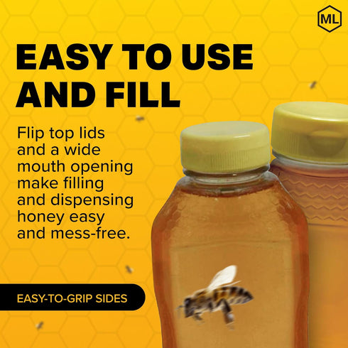 1 lb 24-Pack Mann Lake Refillable Hourglass Honey Jars | Plastic Containers with Yellow Flip-Top Lids | Empty Bottles