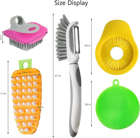 Openfly Flexible Vegetable Brush, Fruit and Vegetable Brushes, 5 Pcs Bendable Scrubber for Food
