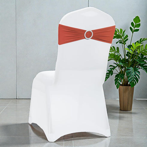 25 VDS - Terracotta | Spandex Chair Sashes Bows | PCS | Stretch Elastic Banquet Universal Folding Chair Band Tie
