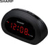 Sharp Small Digital Alarm Clock, Space-Saving Bedside Clock with Large Red LED Display, Battery Backup