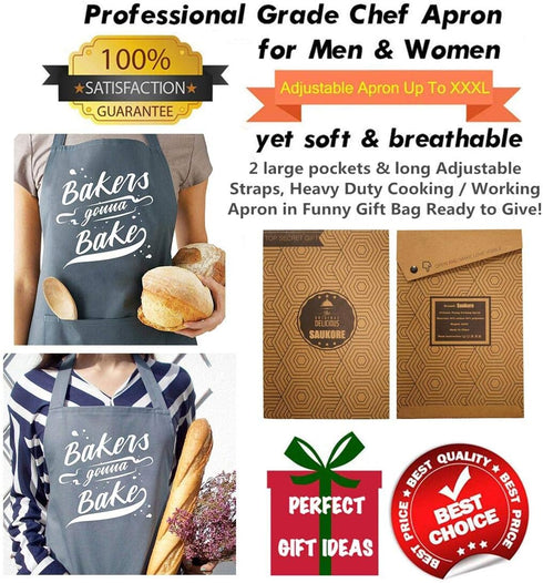 Funny Baking Aprons for Women Men, Cute Kitchen Cooking Apron with 2 Pockets, Gifts for Bakers