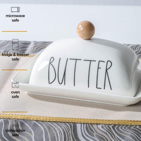 Farmhouse Decorative Kitchen Countertop Butter & Cream Cheese Dish with Lid, White Butter Keeper with Cover
