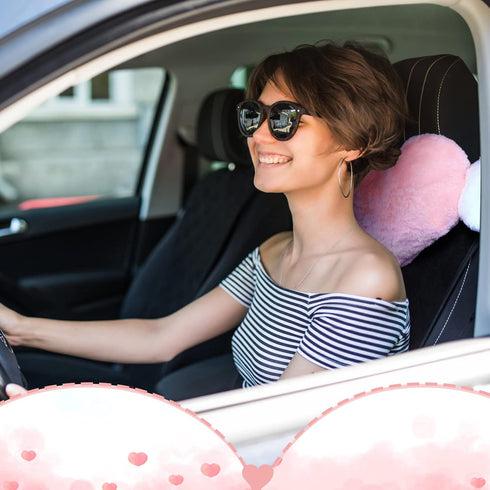 2 19.7 8.3 Inch(White, Macarrie Pcs Plush Heart Shaped Pillow with Angel Wings Car Headrest Soft Comfortable Seat