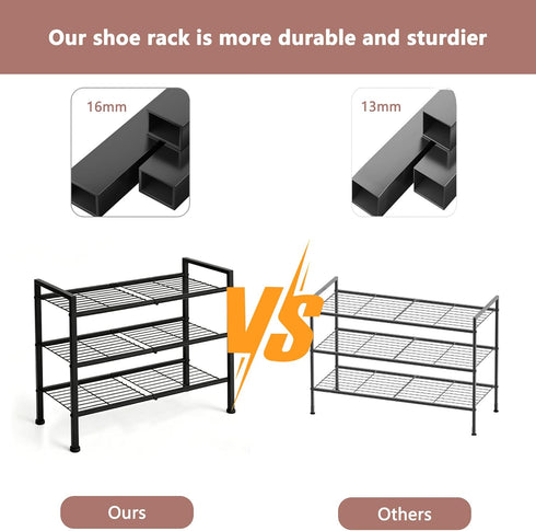 3-Tier 26.5-Inch Closet Adjustable Shoe Rack, Wide Metal Storage Organizer for Entryway, Heavy-Duty Stand for Shoes