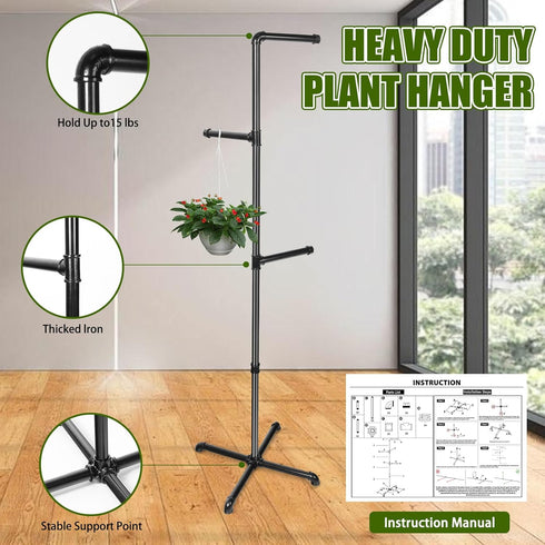 Hanging Plant Stand, Plant Hanger Indoor, Corner Hanging Plant Stand, Black Metal Holder for Bedroom, Living Room