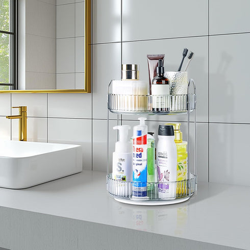 360 2 Counter Countertop 2 Rotating Makeup Organizer, Tier Lazy Susan Bathroom Organizer, Skincare Organizers, Spinning