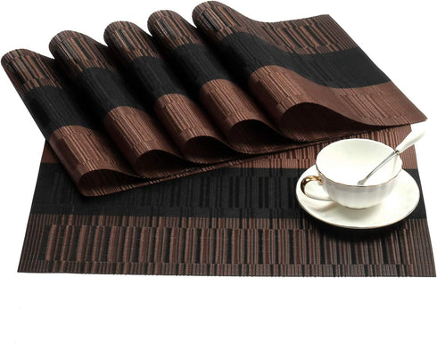 Set 7 Set SHACOS Placemats with Table Runner of Woven Vinyl Plastic Wipe Clean Heat Resistant Table Mats and Runner
