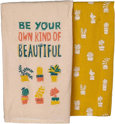 Primitives by Kathy Kitchen Dish Towel Set, Be Your Own Kind Of Beautiful, Cactus-Patterned, 28" Square