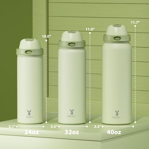 40 oz 2-in-1 24 Insulated Water Bottle with Straw: Meoky Stainless Steel Metal Water Bottle with Lid - Leak Proof, Cold