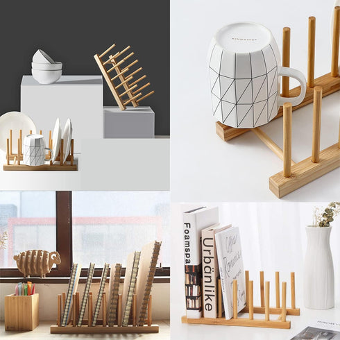 INNERNEED Bamboo Wooden Plate Racks, Dish Stand Holder, Kitchen Storage Organizer for Dish/Plate/Bowl/Cup/Pot Lid (Pack
