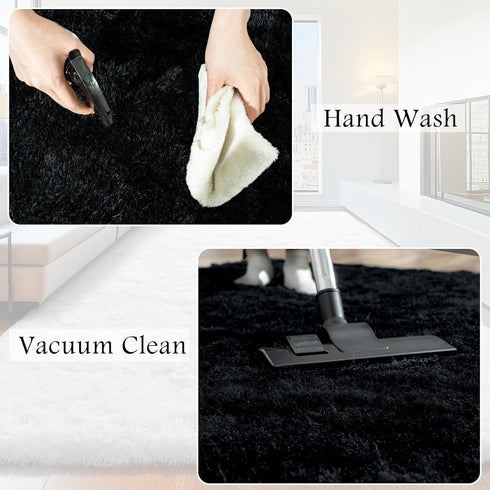 AAFKK 6x9 Black Area Rugs for Living Room, Fluffy Shaggy Rug Soft Carpets, Rugs for Bedroom Nursery Kids Room Dorm Home