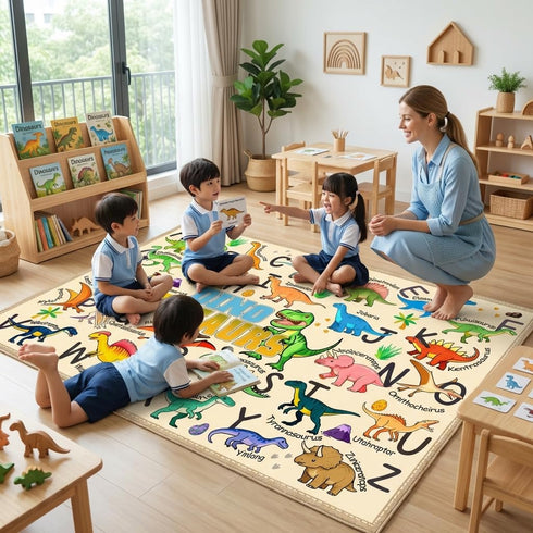 3x5, Dinosaur Area Rug with ABC Alphabet, Kids Rugs for Playroom Non Slip Educational Play Mat for Bedroom Nursery