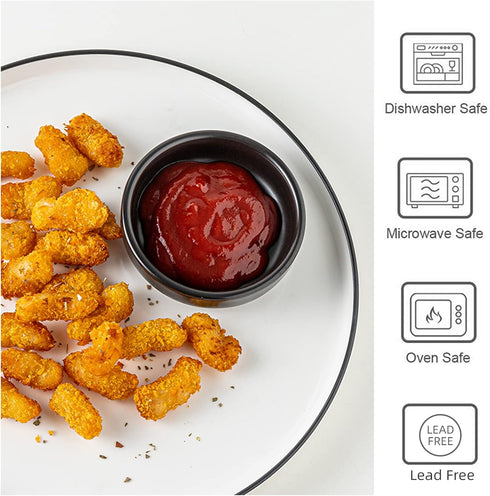 Dipping Bowls Set, 2 oz Ceramic Sauce Dishes, Small Bowls for BBQ, Condiments, Appetizer, Dessert, Set of 6 (Black)