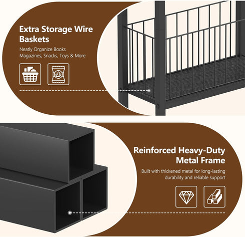 HET007BK1 Heybly Small Narrow Side Table for Small Space, Thin Bedside Table with Storage Basket, Skinny End Table