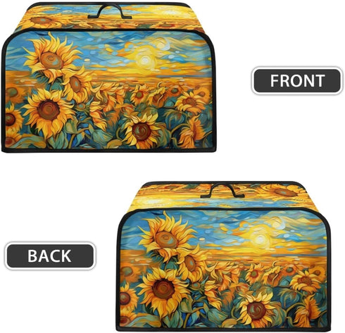 Oil Painting Sunflower Slow Cooker Dust Cover, Yellow Air Fryer Cover with Top Handle and Storage Pockets
