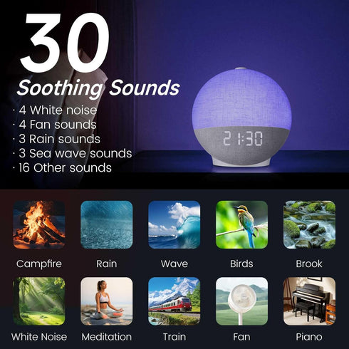 Diol Tode 30 Sunrise Alarm Clock with Sound Machine, Natural Wake Up Light with Night Light, Sleep Sounds, White Noise
