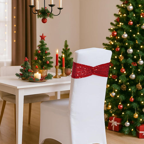 Poise3EHome Red Sequin Chair Sashes, Folding Chair Covers Bow for Wedding Party Reception Decorations, 10 PCS