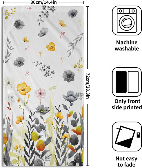Imiss 14.4 28.3 Inch SpaSet 2 Grey Yellow Poppy Floral Hand Towel x Watercolor Botanical Leaf Fingertip Towel Bath