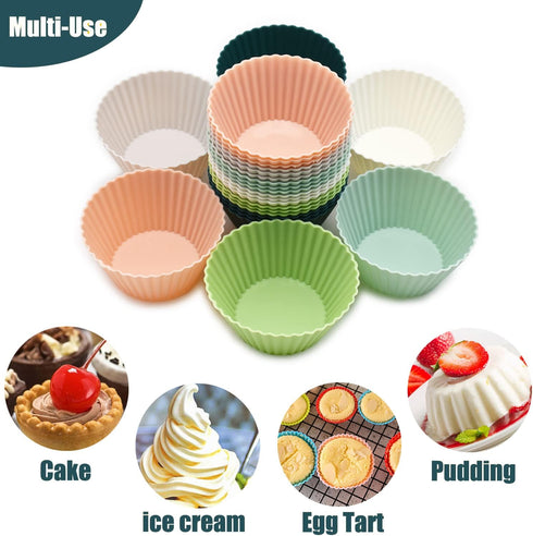 Reusable Silicone Cupcake Baking Cups 24 Pack, 2.75 inch Non-Stick Muffin Liners for Party Halloween Christmas