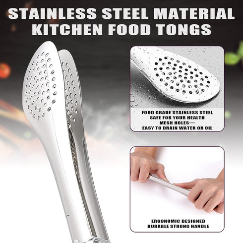 TOPULORS Stainless Steel Tongs Set (7/9/11 Inch) - Heavy Duty Kitchen & BBQ Tongs for Cooking, Grilling, Baking,