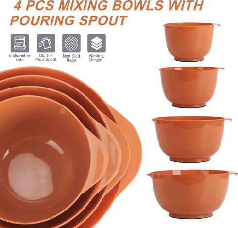 BoxedHome 4 Piece Nesting Plastic Mixing Bowl Set, Mixing Bowls with Pour Spouts, Size 1.7, 2.5, 3.5 and 4.5qt for