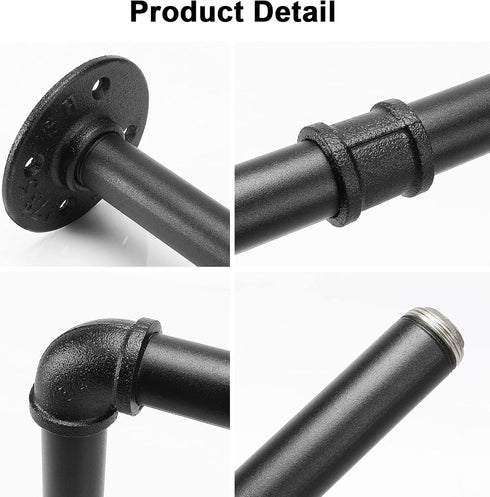 Industrial Iron Pipe Clothes Hanging Bar, Heavy Duty Wall-Mounted Garment Rack for Bedroom, Laundry Room Storage