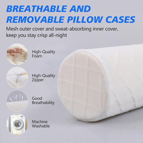 Cozyhealth 3.9" Cervical Roll Pillow, Medium Soft Memory Foam Neck Round Pillow Cylinder Bolster Pillow for Sleeping