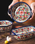 Vintage Style Red Daisy Flower Ceramic Bakeware Casserole Dish, 32 OZ, 1 PCS, Baking Pan with Handles for Oven