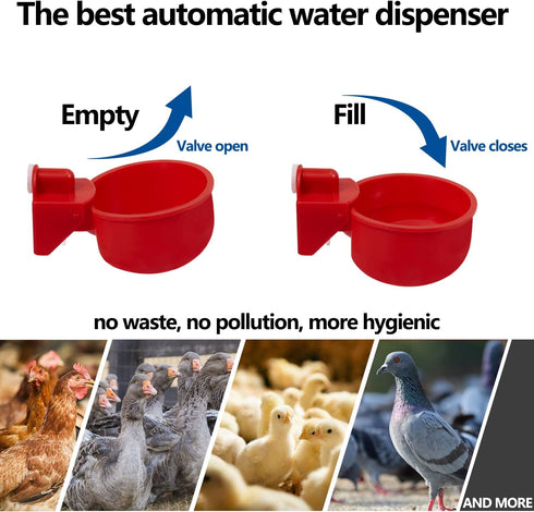 8 Pack 5 Chicken Waterer Cups Automatic Chicken Water Cups for Poultry LANARP Float Style Gravity Chicken Watering