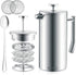 Belwares 34 oz French Press Coffee Maker, Double Insulated Stainless Steel with 2 Extra Screens and Coffee Spoon