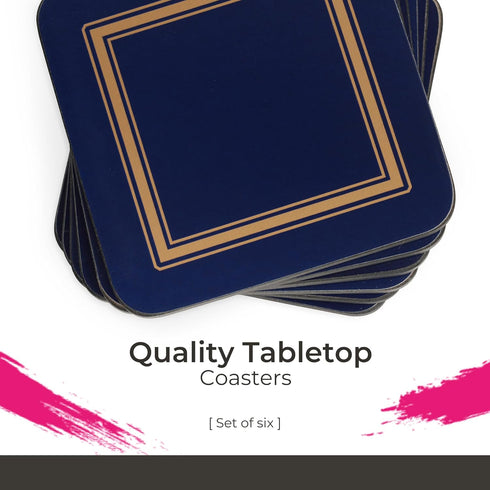 Pimpernel Classic Midnight Blue Coasters, Set of 6, Heat & Stain Resistant, Durable Cork Backing, 4 Inch