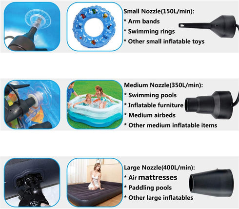 Pump(130W)) BOMPOW Electric Air Pump for Inflatables Air Mattress Pump Bed Pool Toy Raft Boat Quick Pump Black (AC