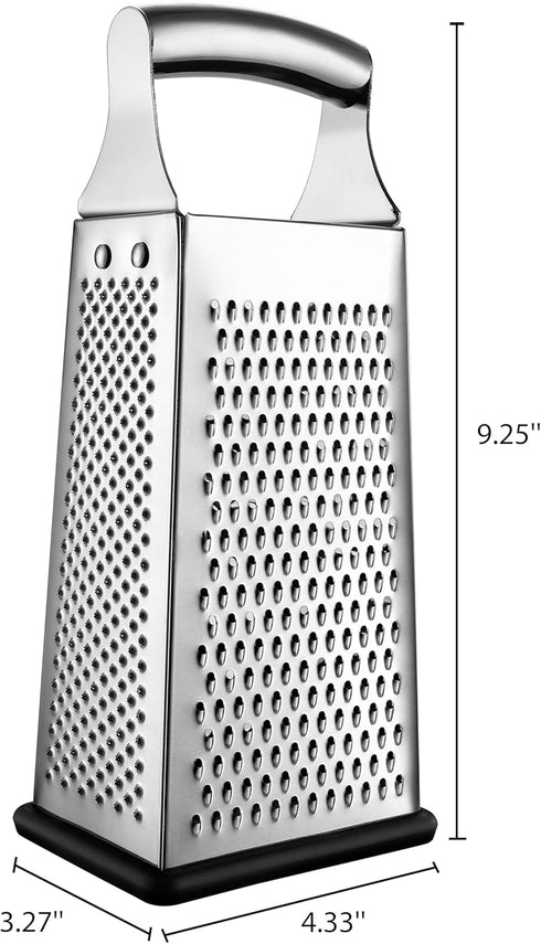 4 Spring Chef Professional Large Parmesan Cheese Grater, Stainless Steel Metal Box Grater with Handle, Sided Handheld