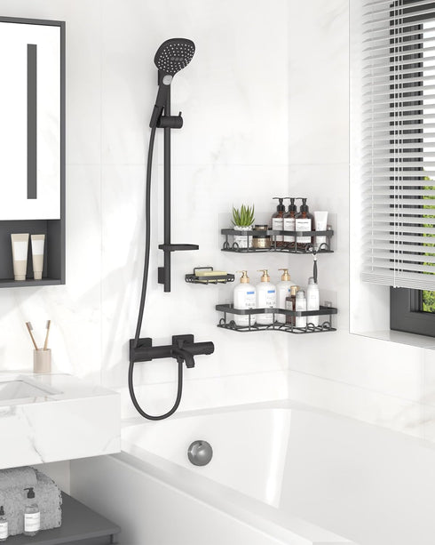 3-Pack Sakugi Corner Shower Caddy - Shower Organizer with Soap Holder & Built-In Hooks, Rustproof Metal Shower Shelves