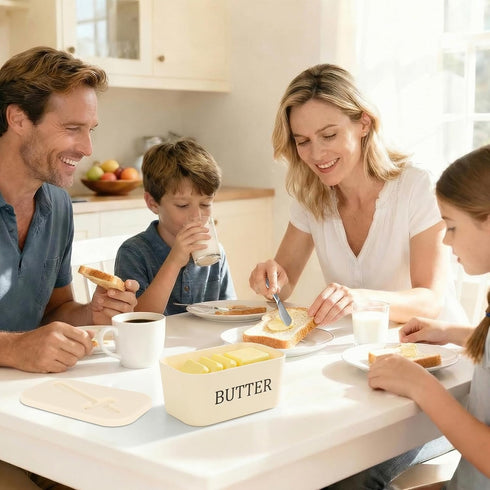 Piunaoa Countertop, White Butter Dish with Lid & Knife - Food-Grade Plastic Container, Large Capacity Holder