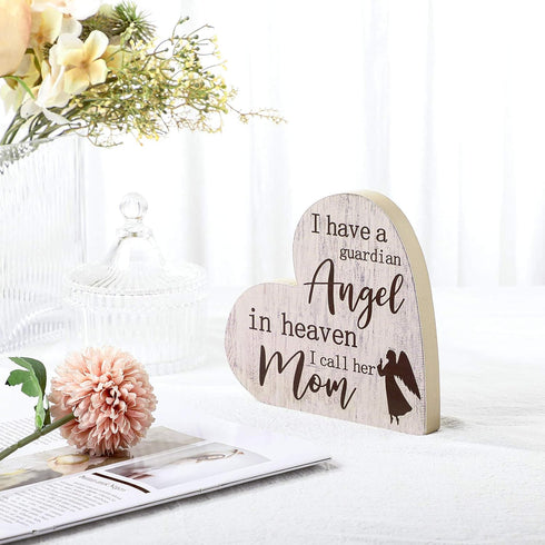 Jetec Bereavement Gift Sympathy Memorial Decor, Wooden Heart Shaped Sign for Loss of Mother
