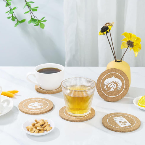 Set 8, 4"" LveSunny Cork Coasters of Drink Coasters, Plant Coasters, Hot Pads for Coffee Table, Bar, Desk, Kitchen
