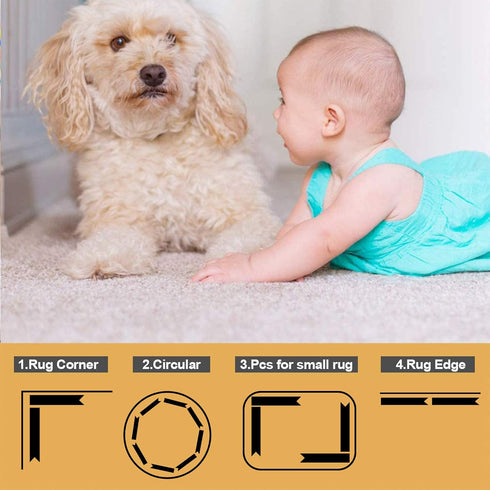 Rug Tape - 16 Pcs Dual Sided Washable Removable Non-Slip Adhesive for Area Rugs on Hardwood Floors