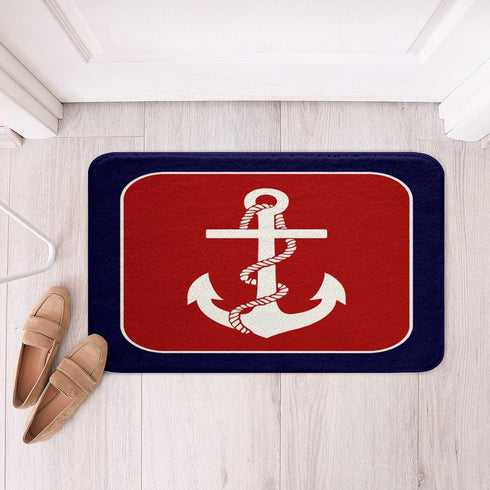 Feelyou Anchor Decor Red Blue White Bathroom Rugs 16"x24" Stripes Ocean Bath Rugs for Shower Tub Nautical Themed Bath Mats for Bathroom Non-slip Nautical Bathroom Accossories Room Decor Bath Rugs by Feelyou